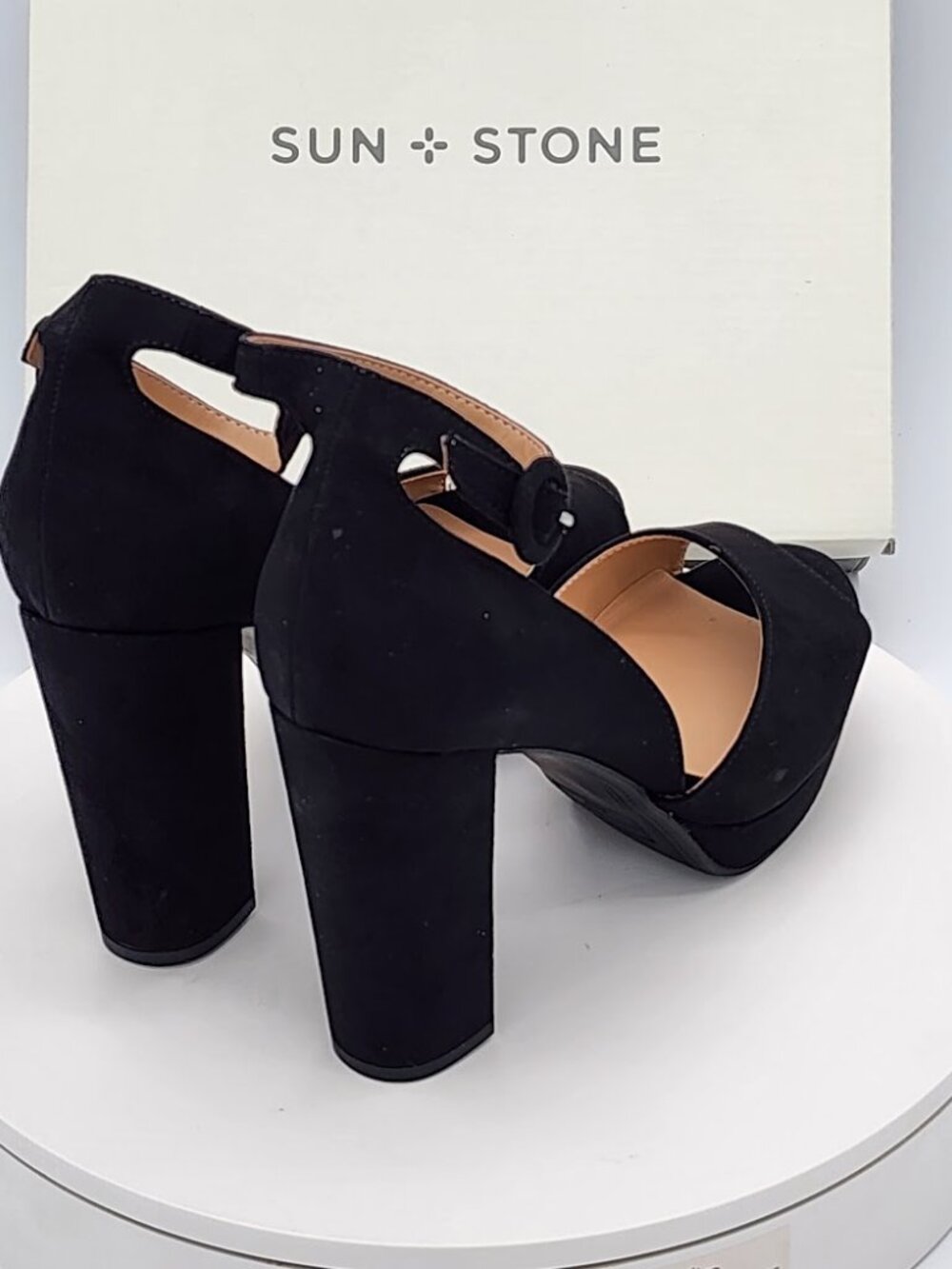 Sun + Stone Reeta Black Platform Block Heel Sandals Size 8.5 W - Picture 3 of 9